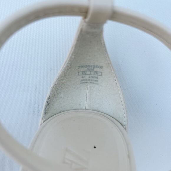 Zara White Cream Leather Ankle Heel Buckle Square Toe Heels Sandals 42 Straps 11 - Picture 7 of 14